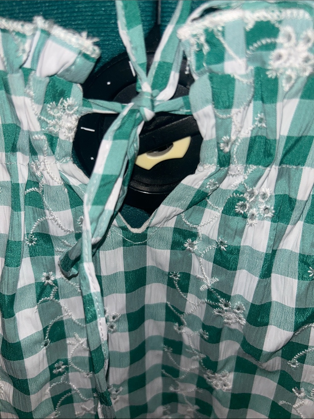 miami Green and White Gingham Tie-Front Sundress never worn. Size large - Picture 5 of 11